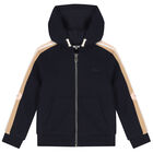 Girls Navy Blue Logo Hooded Zip Up Top, 2, hi-res
