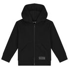 Black Logo Hooded Zip Up Top, 3, hi-res