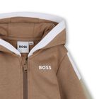 Younger Boys Beige Hooded Zip Up Top, 1, hi-res