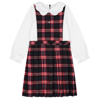 Girls Navy Blue & White Tartan Dress