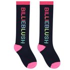 Girls Navy Blue & Pink Logo Socks, 1, hi-res