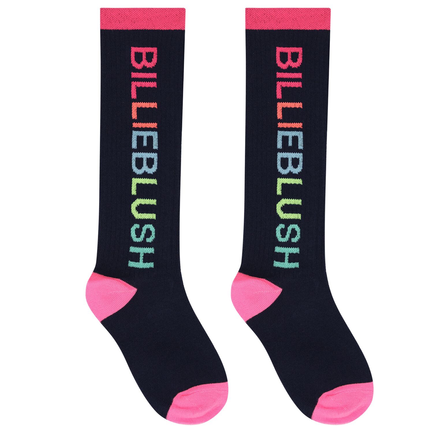 Girls Navy Blue & Pink Logo Socks, 1, hi-res