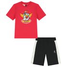 Boys Red & Black Mickey Mouse Shorts Set, 1, hi-res