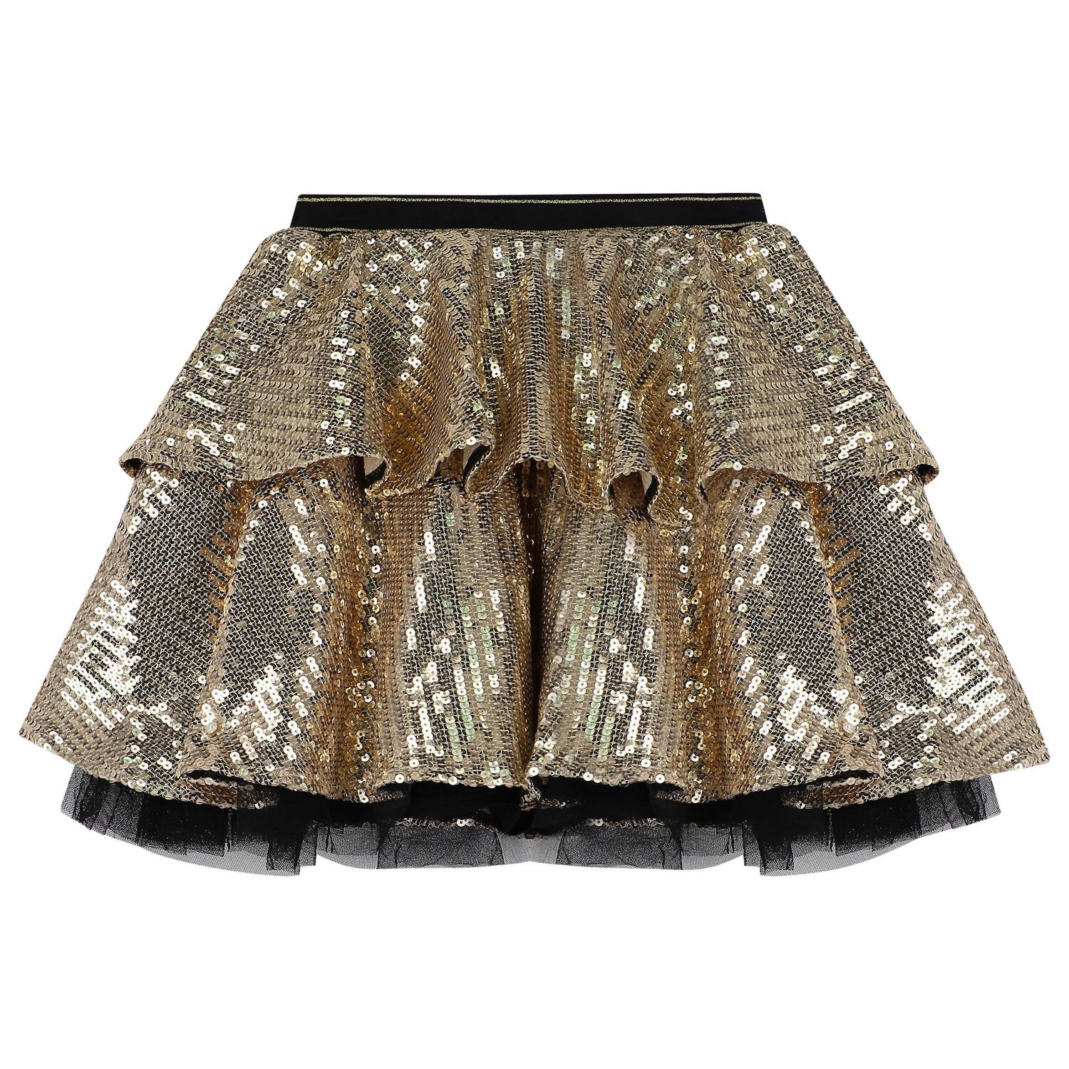 Girls Gold Sequin Logo Skirt, 1, hi-res