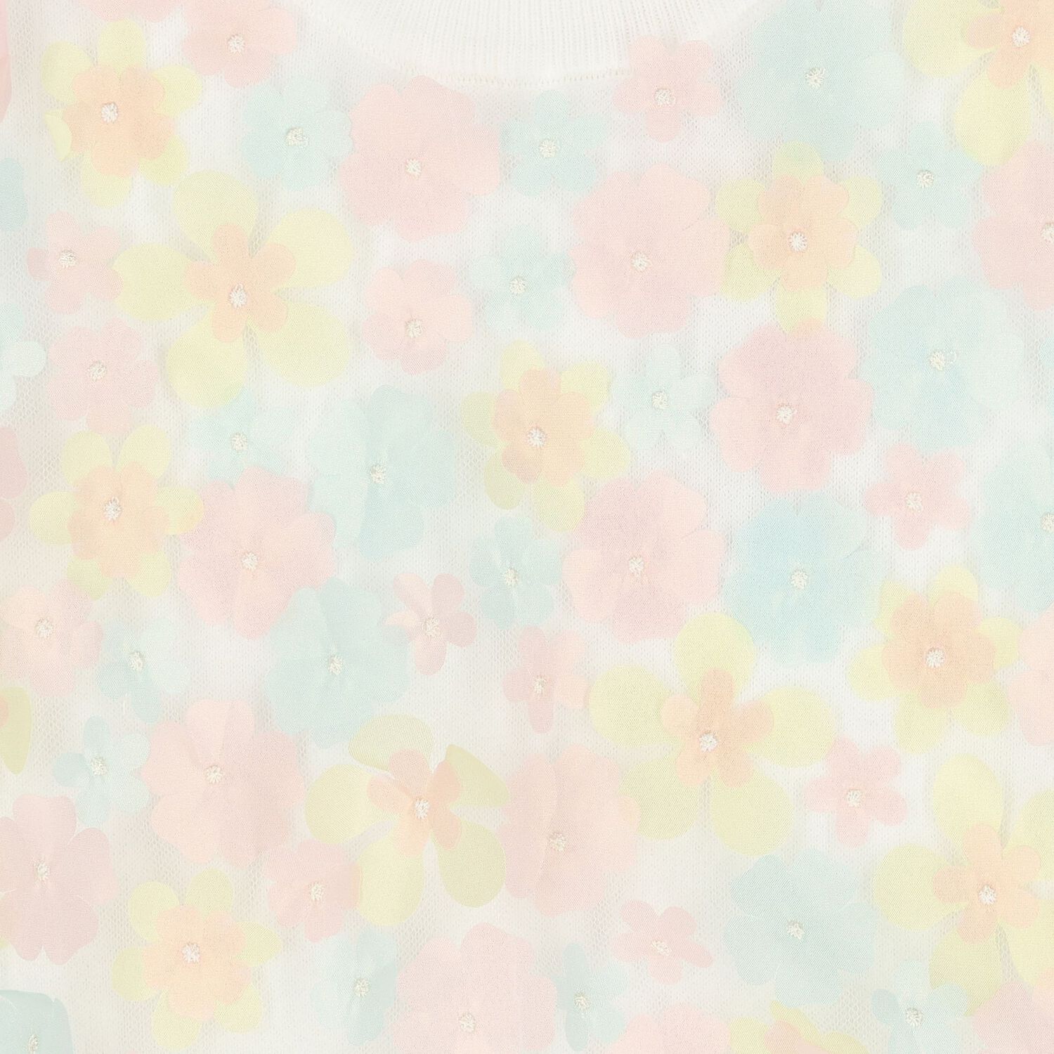 Girls White Pink & Blue Floral Appliques Top , 1, hi-res