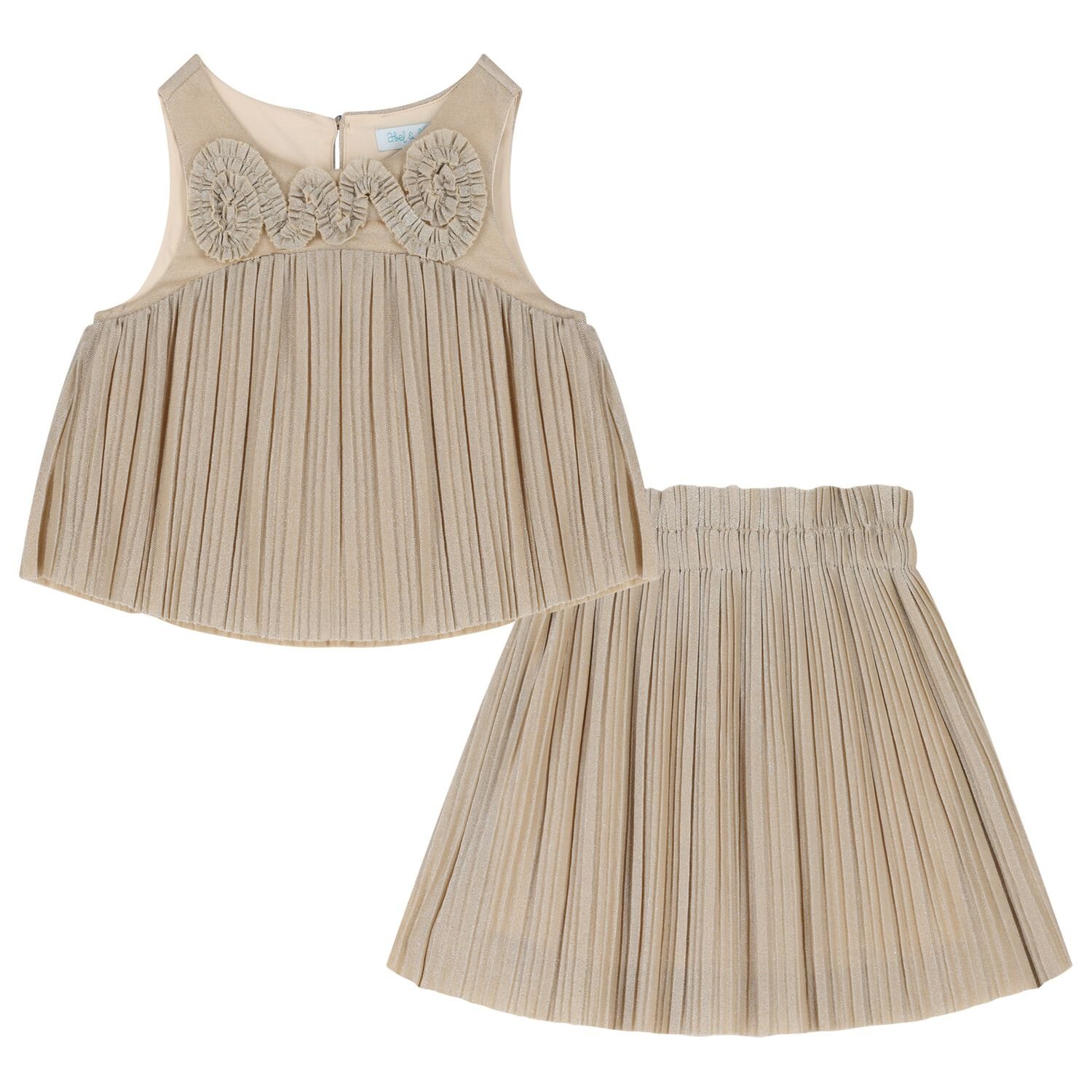 Girls Gold Pleated Skirt Set, 1, hi-res