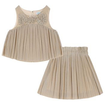Girls Gold Pleated Skirt Set