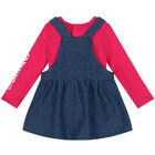 Baby Girls Pink & Blue Dungaree Set, 1, hi-res