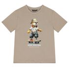 Boys Beige Lion Skater T-Shirt, 1, hi-res
