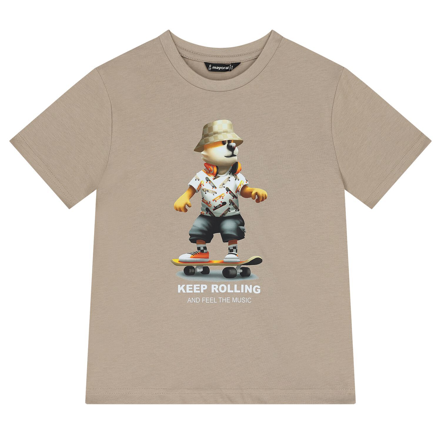 Boys Beige Lion Skater T-Shirt, 1, hi-res