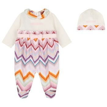 Baby Girls Ivory & Pink Zig Zag Babygrow Gift Set