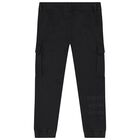 Boys Black Logo Cargo Trousers, 1, hi-res