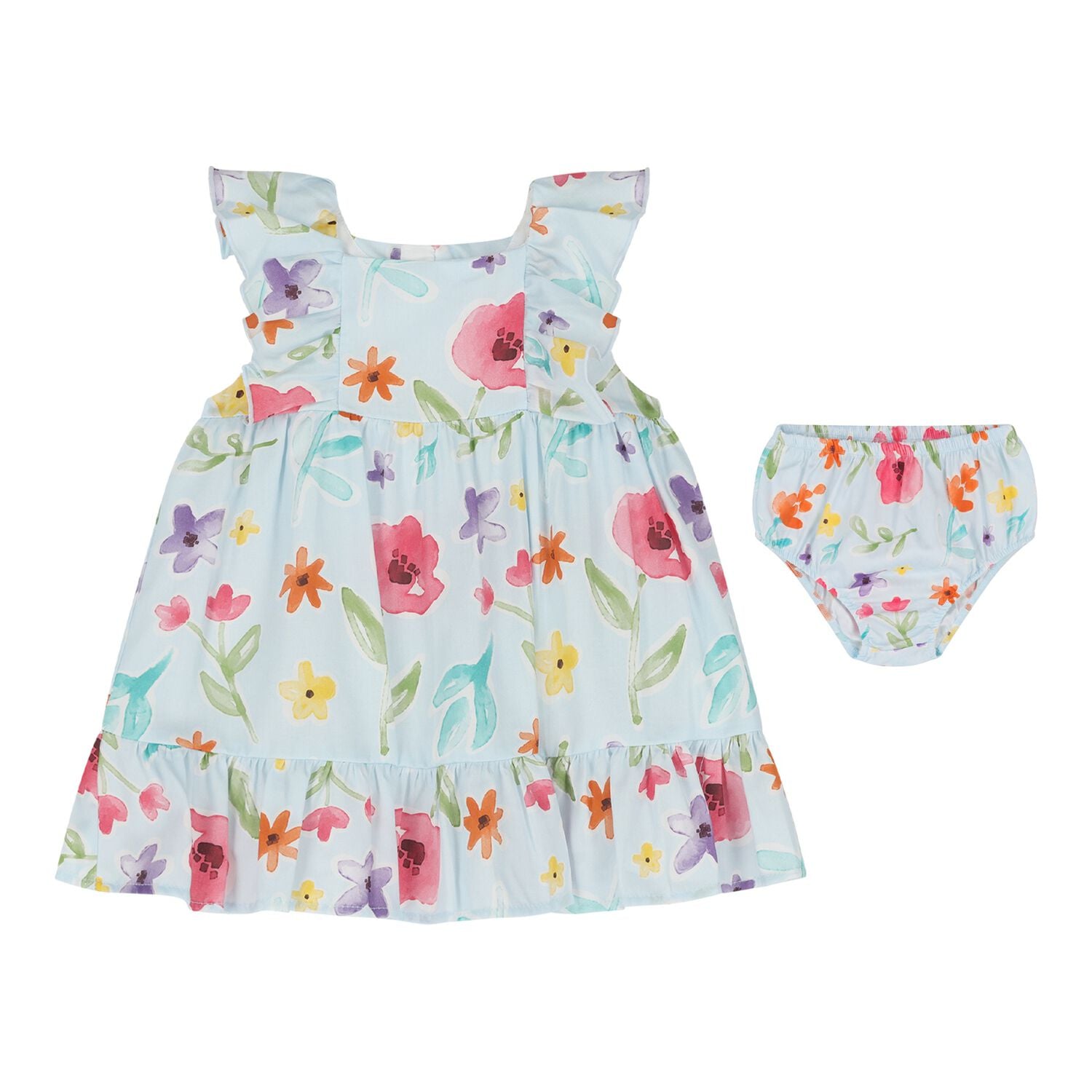 Baby Girls Blue Floral Dress Set, 2, hi-res