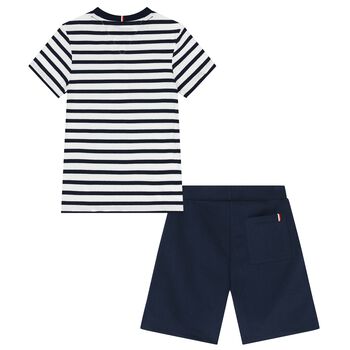 Boys White & Navy Blue Shorts Set