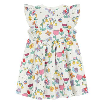 Younger Girls Ivory Ruffled Floral Dress