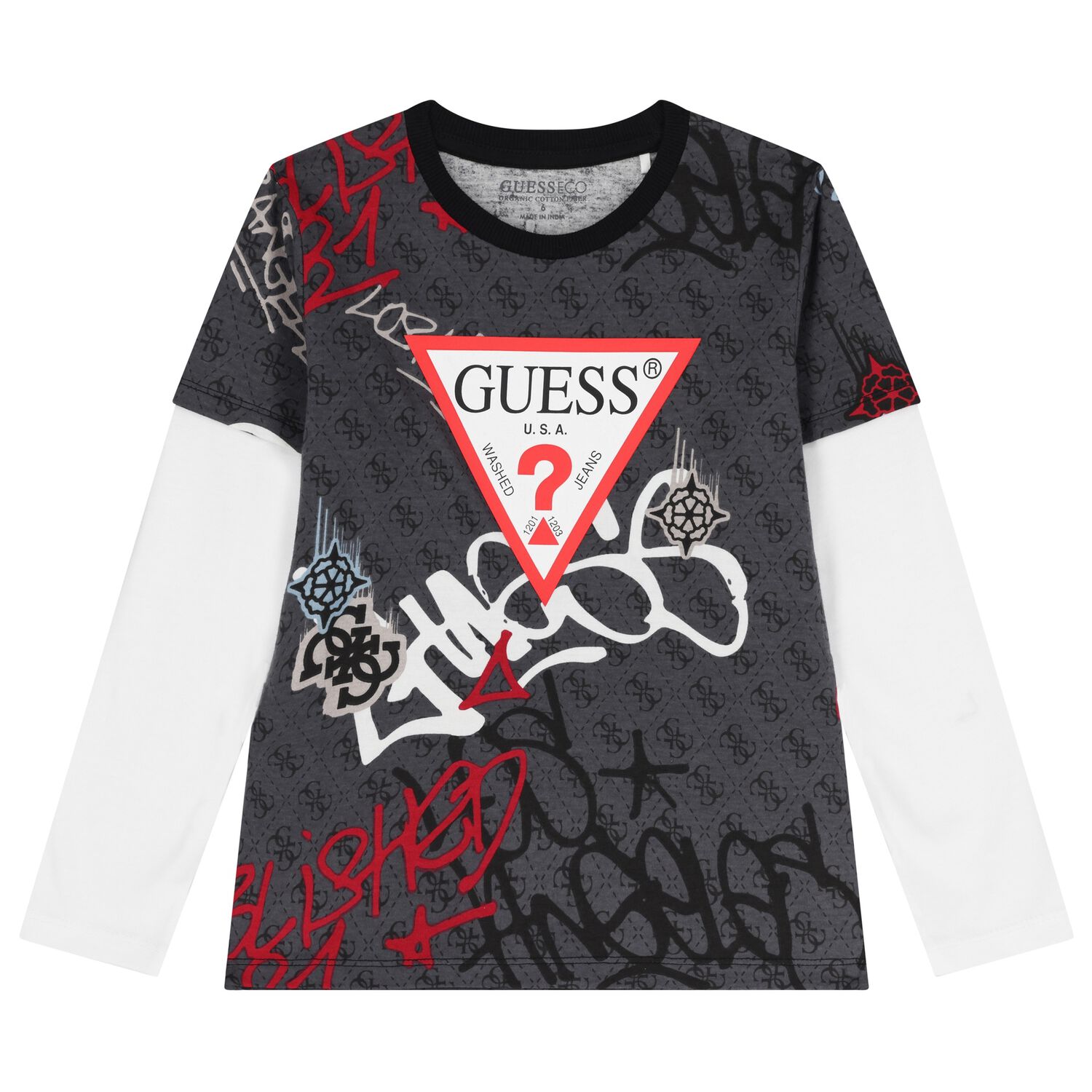 Boys Grey & White Logo Long Sleeve Top, 1, hi-res