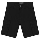 Boys Black Cotton Logo Shorts, 1, hi-res