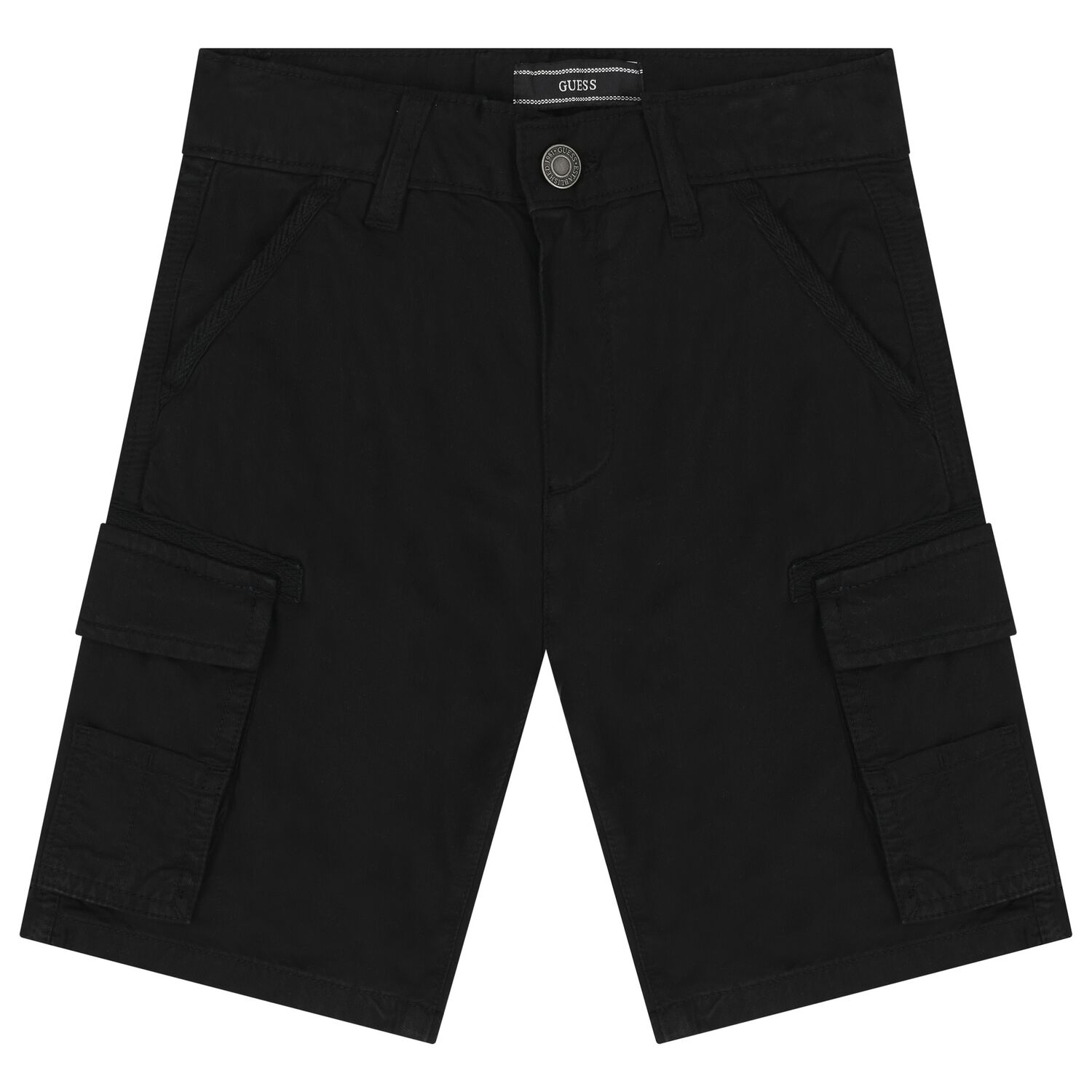Boys Black Cotton Logo Shorts, 1, hi-res