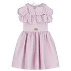 Girls Purple Logo Ruffled Dress, 1, hi-res