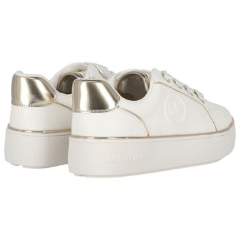 Girls Ivory & Gold Logo Trainers