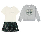 Girls Grey Sweatshirt & Green Dress Set, 1, hi-res