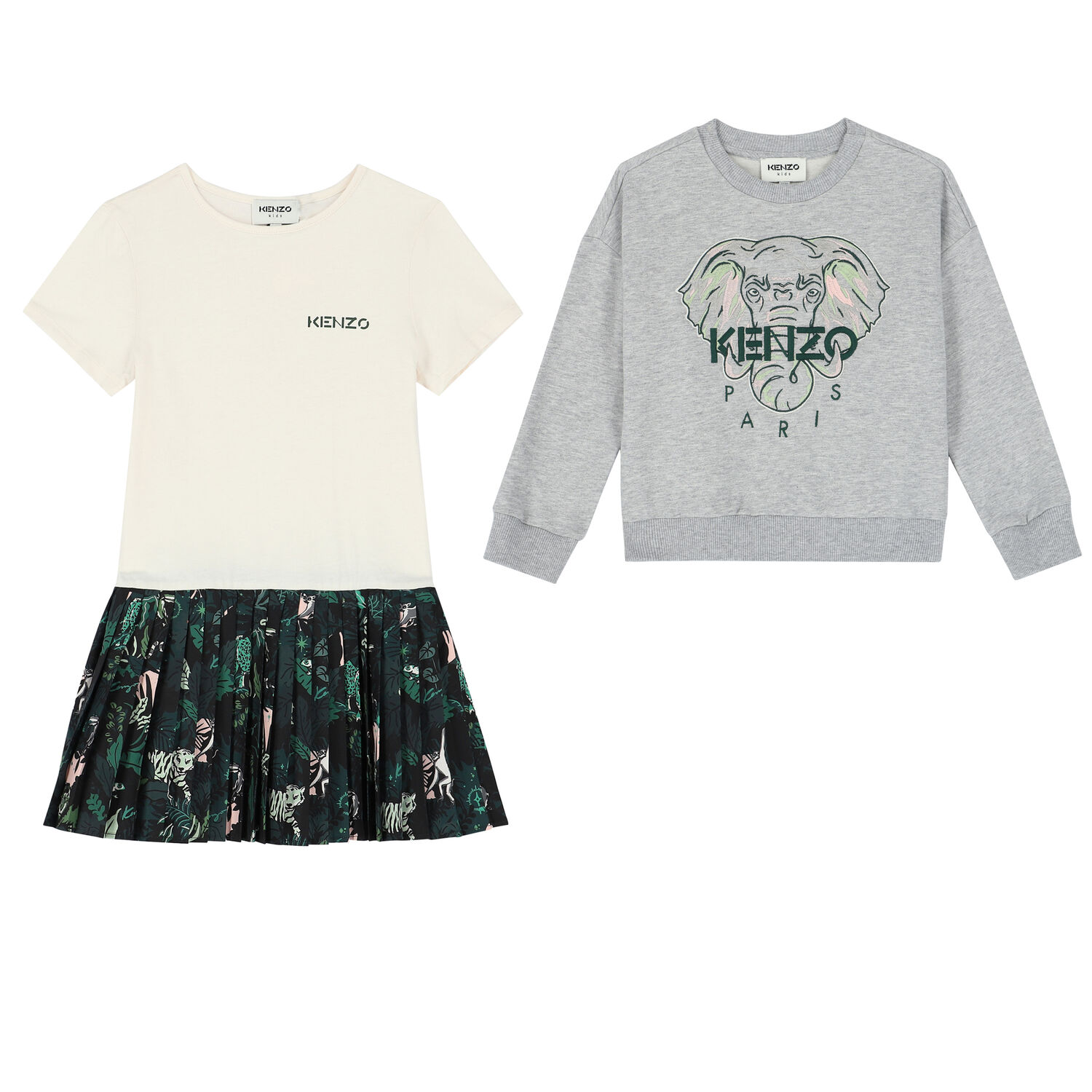Girls Grey Sweatshirt & Green Dress Set, 1, hi-res image number null