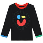 Boys Black Smile Long Sleeve Top, 1, hi-res