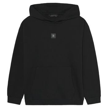 Boys Black Printed Hooded Top