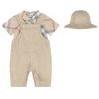 Baby Boys Beige Check Dungaree Set, 1, hi-res