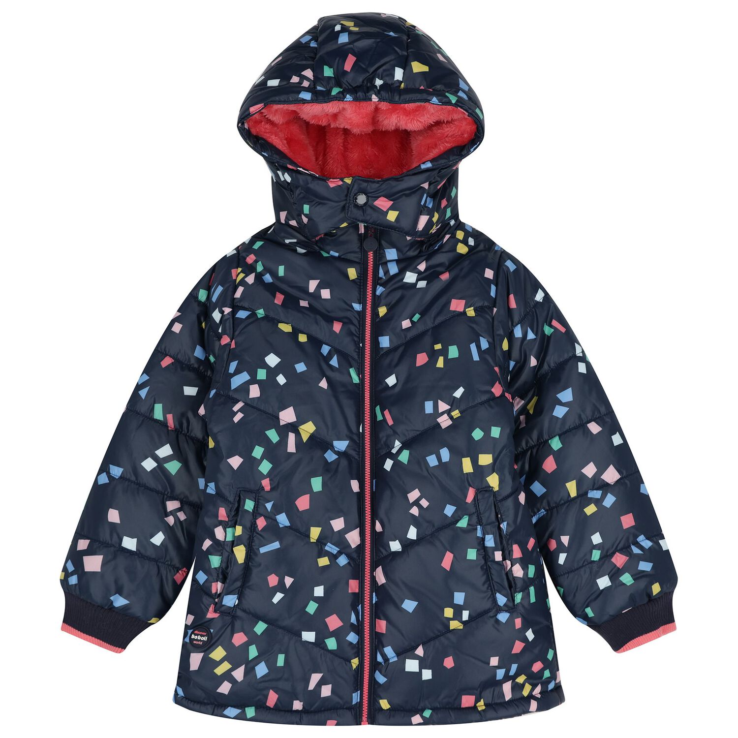 Girls Navy Blue & Pink Padded Puffer Jacket, 1, hi-res