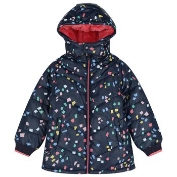 Girls Navy Blue & Pink Padded Puffer Jacket