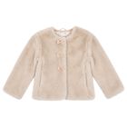Girls Beige Faux Fur Bow Neve Jacket, 1, hi-res