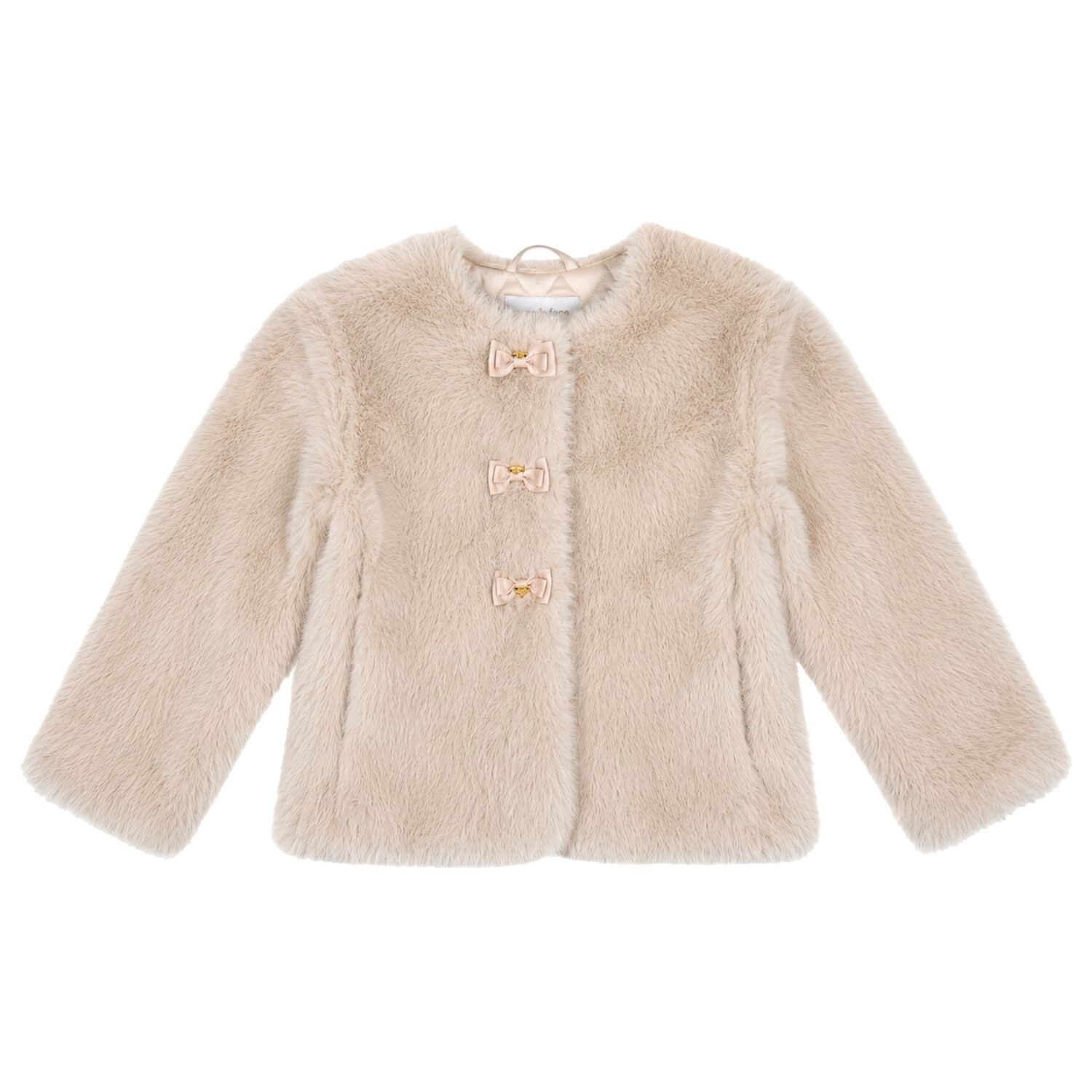 Girls Beige Faux Fur Bow Neve Jacket, 1, hi-res