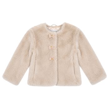 Girls Beige Faux Fur Bow Neve Jacket