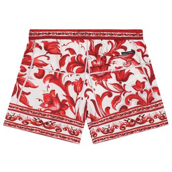 Boys White & Red Majolica Swim Shorts