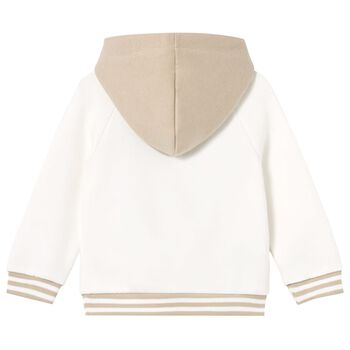 Younger Boys Ivory & Beige Teddy Bear Hooded Top