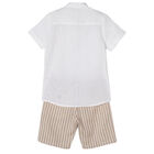 Boys White & Beige Shorts Set, 1, hi-res