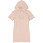 Girls Pale Pink Logo Hooded Dress, 1, hi-res
