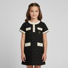 Girls Black & Ivory Logo Dress, 2, hi-res