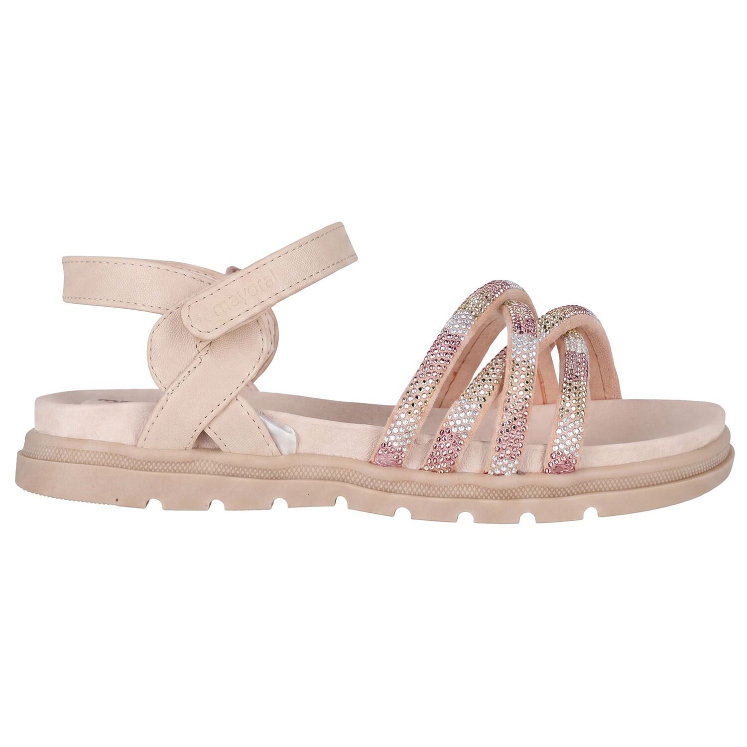 Girls Beige Logo Sandals , 1, hi-res
