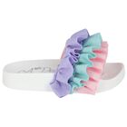 Girls White, Aqua & Purple Ruffled Sliders, 1, hi-res