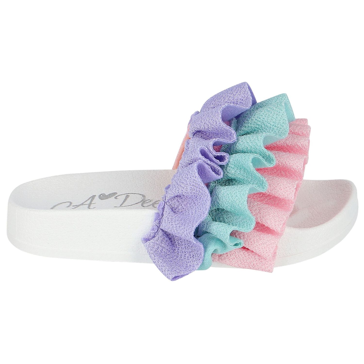 Girls White, Aqua & Purple Ruffled Sliders, 1, hi-res image number null
