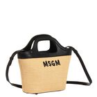 Girls Beige & Black Straw Handbag, 1, hi-res