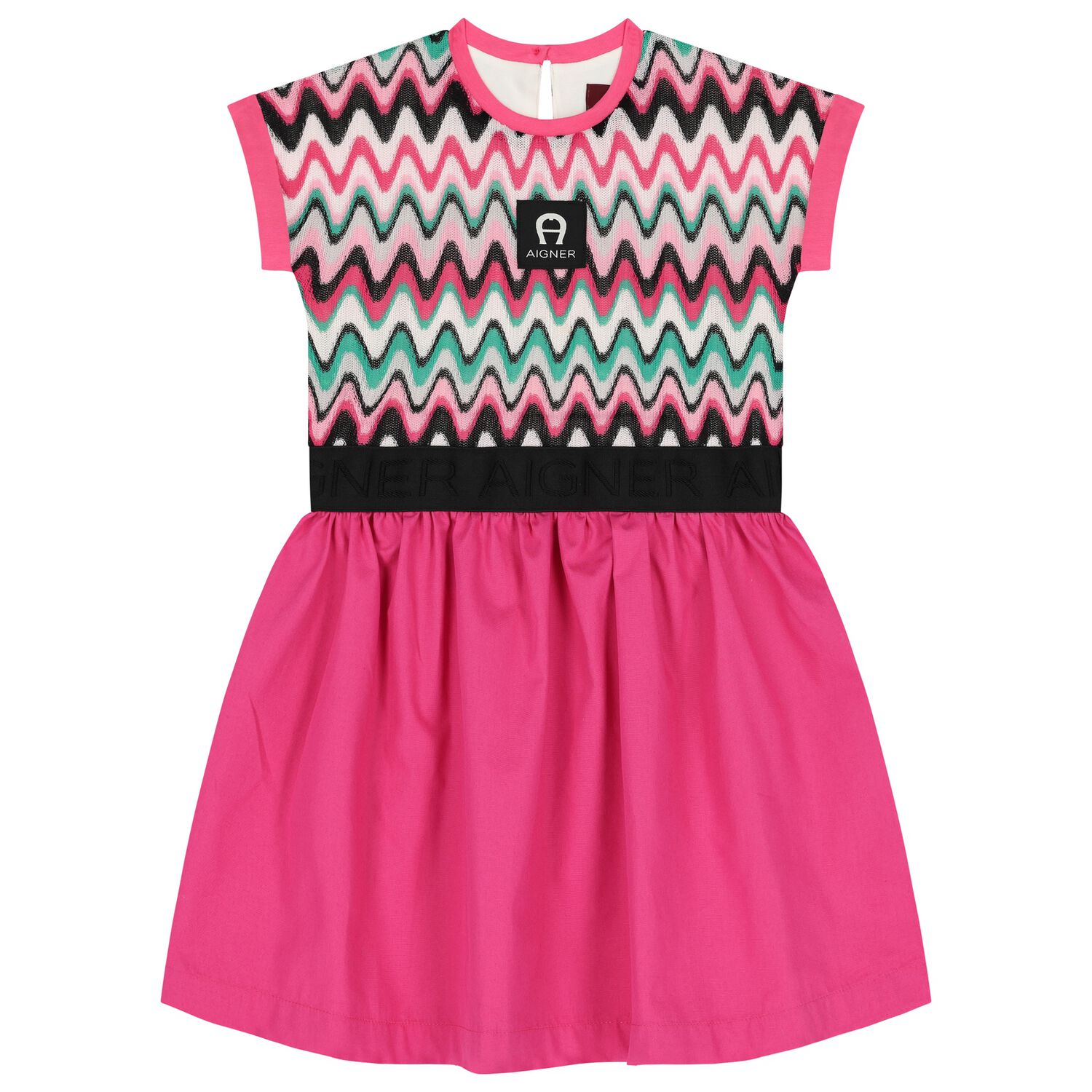 Girls Pink Logo Zig-Zag Dress, 1, hi-res
