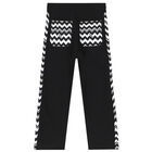 Boys Black Zigzag Logo Trousers, 1, hi-res