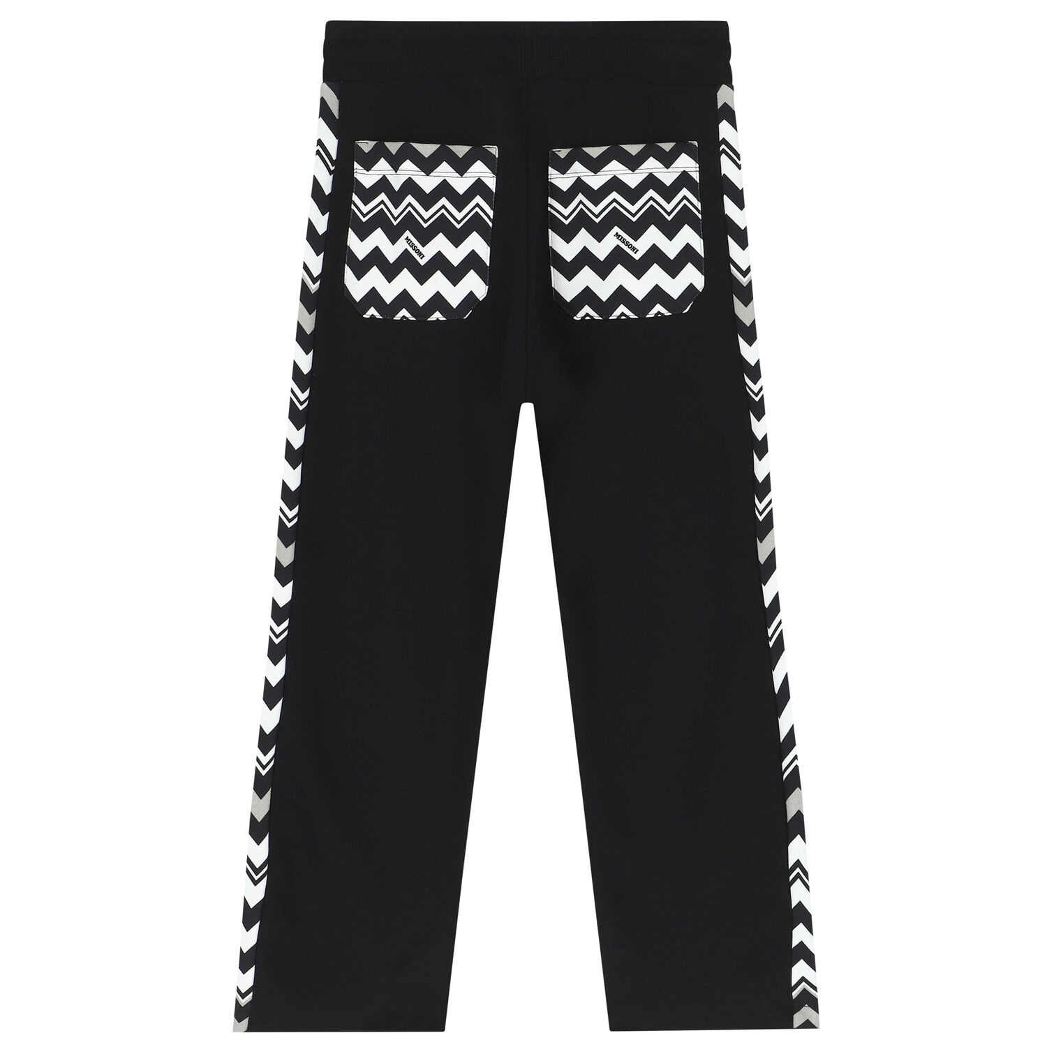 Boys Black Zigzag Logo Trousers, 1, hi-res