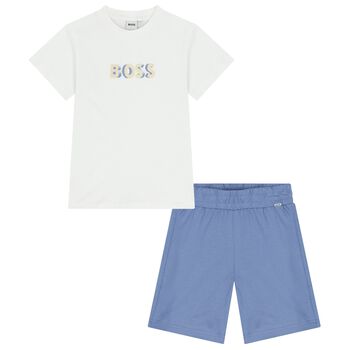 Boys White & Blue Logo Shorts Set