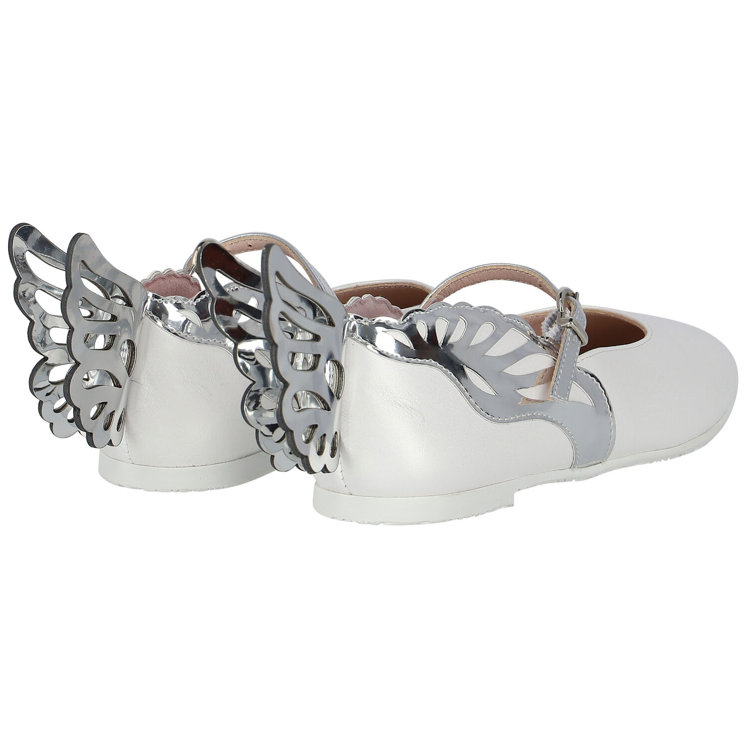 Girls White & Silver Leather Shoes, 1, hi-res image number null