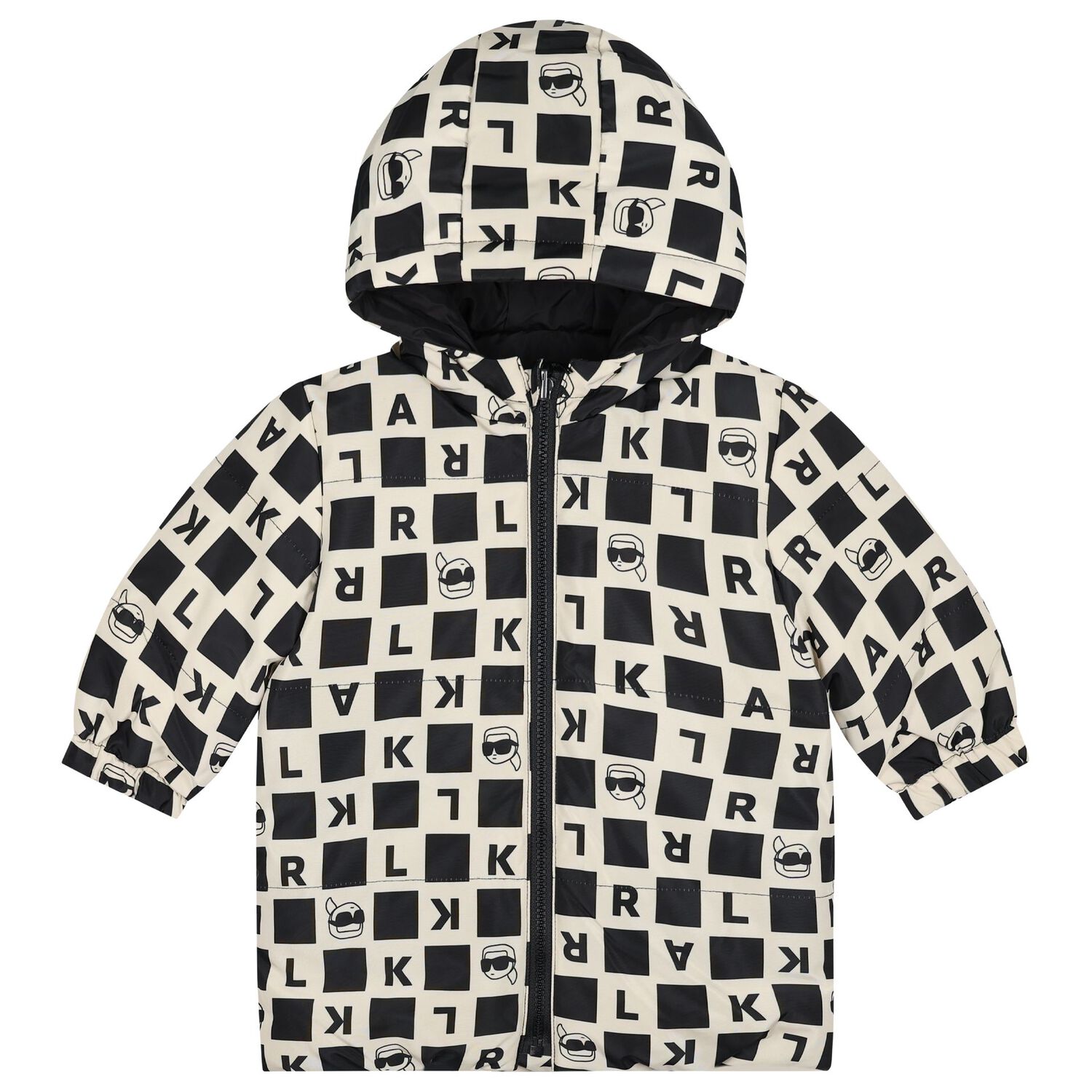 Younger Boys White & Black Ikonik Karl Reversible Puffer Jacket, 1, hi-res