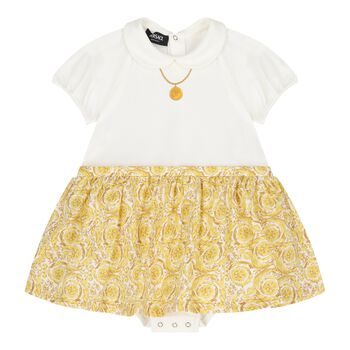 Baby Girls Ivory & Gold Barocco Bodysuit Dress